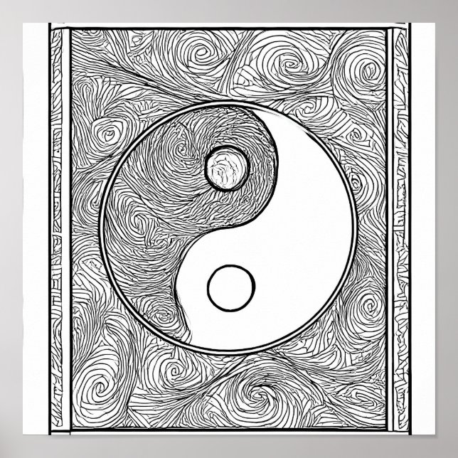 Affiche Intricate Symmetrical Coloring Page: Yin Yang  (Devant)