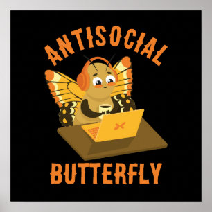 Affiche Introvert Humour esthétique antisocial papillon