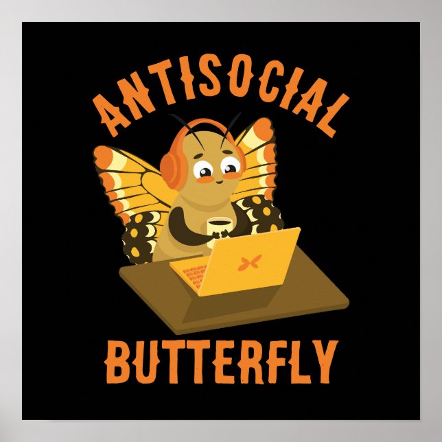 Affiche Introvert Humour esthétique antisocial papillon (Devant)