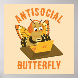 Affiche Introvert Humour esthétique antisocial papillon