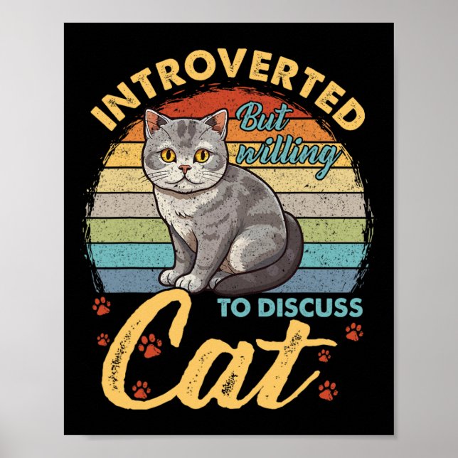 Affiche Introverted Mais Prêt À Discuter Des Chats Drôle H (Devant)
