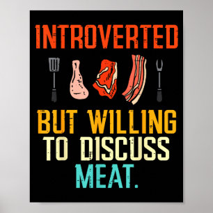 Affiche Introverti Mais Prêt à Discuter Viande Bbq Barbecu