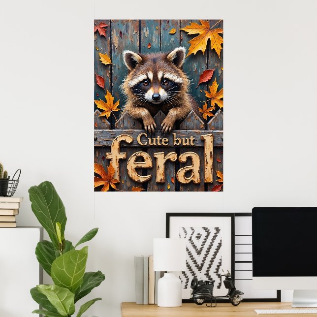 Affiche Intruder d'automne : Raccoon sur la clôture de poc (Bureau à domicile)