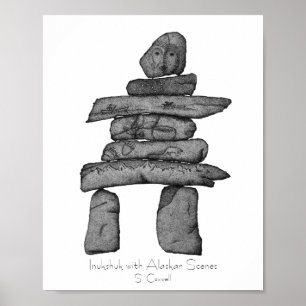 Affiche Inukshuk avec l'art d'Alaska de dotwork de scènes