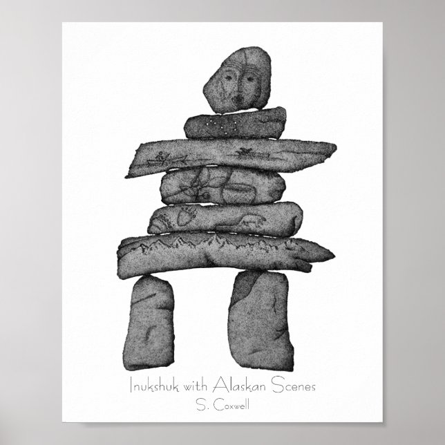 Affiche Inukshuk avec l'art de la dotwork des Scènes de l' (Devant)
