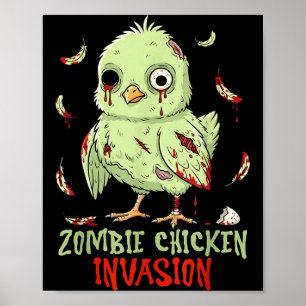 Affiche Invasion de poulets zombies poulette mignonne mort