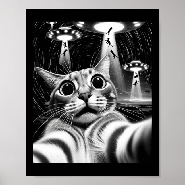 Affiche Invasion d'ovni de chat _ Mème de chat drôle Rétro (Devant)