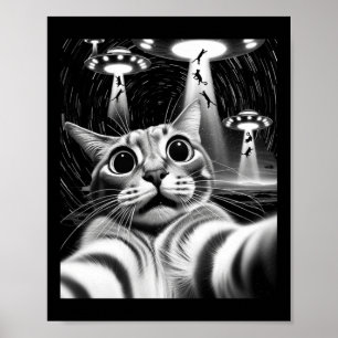 Affiche Invasion d'Ufo de chat _ Mème de chat drôle Rétro 