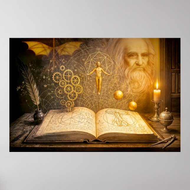 Affiche Inventions de Léonard de Vinci issues d'un ancien  (Devant)