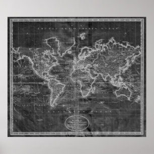 Affiche Inverses noir et blanc de carte du monde 1801) (