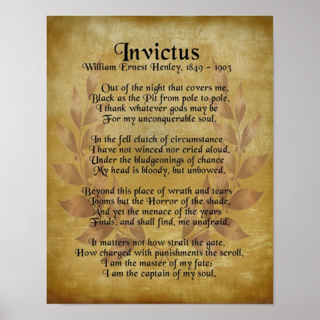 Affiche "Invictus", couronne de parchemin de poème victori (Devant)