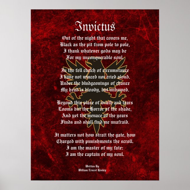 Affiche Invictus, poème victorien aigle noir (Devant)