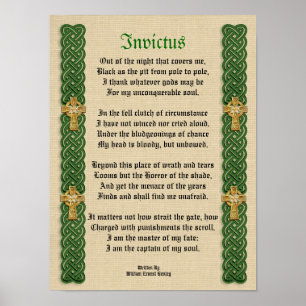 Affiche Invictus, poème victorien Celtic Knots et croix