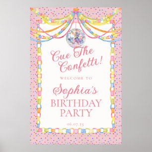 Affiche Invitation à la fête d'anniversaire Rose Confetti