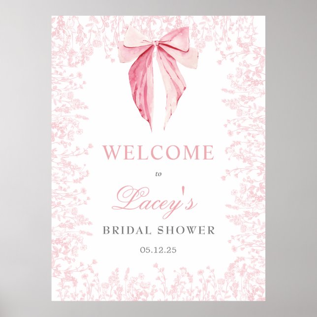 Affiche Invitation à une Baby Shower avec un ruban rose (Devant)