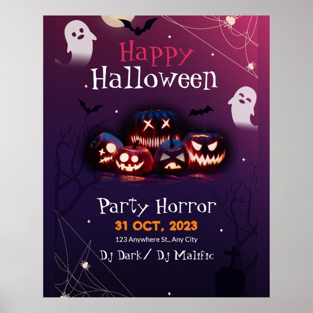 Affiche Invitation à une fête d'Halloween, Fête d'Horreur  (Devant)