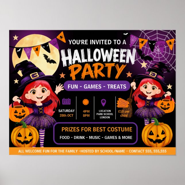 Affiche Invitation à une fête d'Halloween pour enfants | J (Devant)