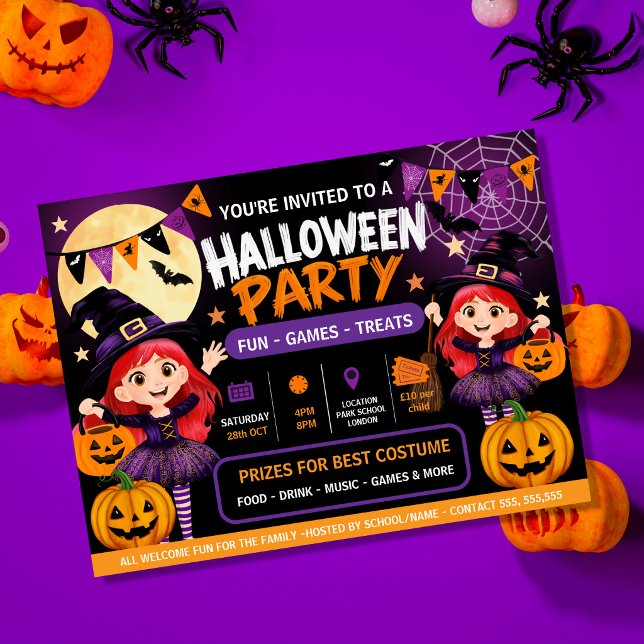 Affiche Invitation à une fête d'Halloween pour enfants | M (Créateur téléchargé)
