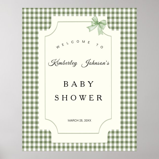 Affiche Invitation au Baby shower de En vichy de Sage Gree (Devant)