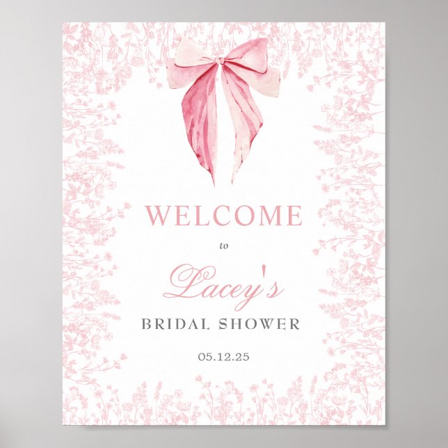 Affiche Invitation de Baby Shower avec un nœud rose (Devant)