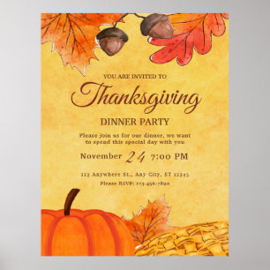 Affiche Invitation de dîner de Thanksgiving à la fête de l