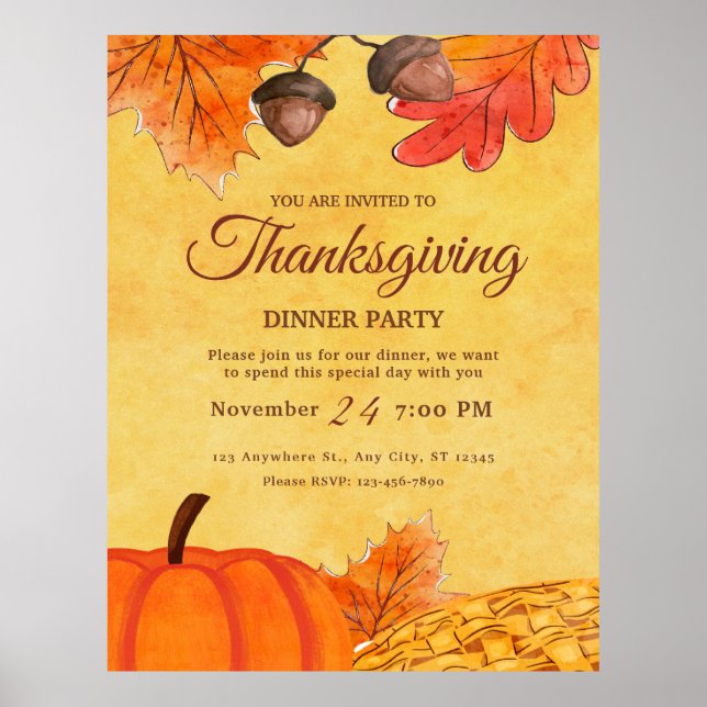 Affiche Invitation de dîner de Thanksgiving à la fête de l (Devant)