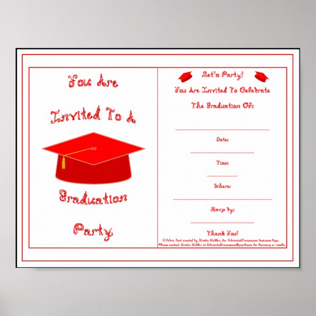 Affiche Invitation de diplôme Casquette rouge imprimable (Devant)
