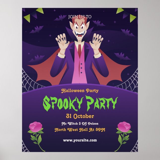 Affiche Invitation d'Halloween modifiable, fête d'Hallowee (Devant)