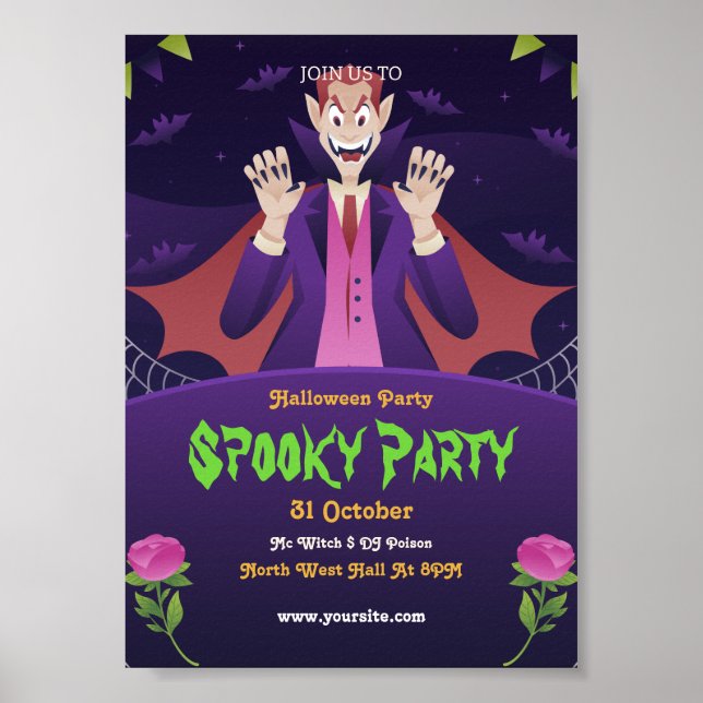 Affiche Invitation d'Halloween modifiable, fête d'Hallowee (Devant)