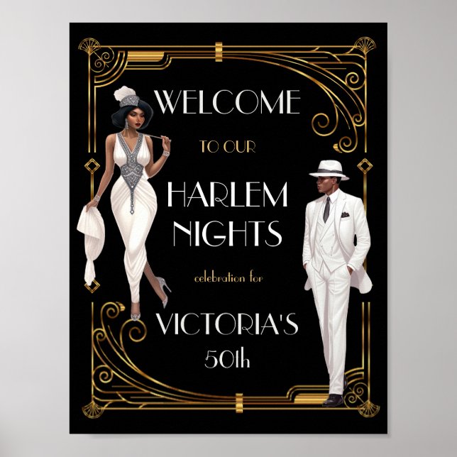 Affiche Invitation Flapper et Gentleman Deco Harlem Nights (Devant)