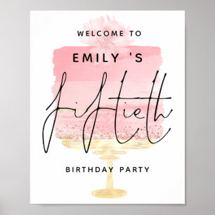 Affiche Invitation gâteau rose personnalisée avec nom pour