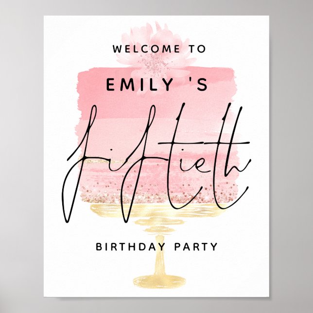 Affiche Invitation gâteau rose personnalisée avec nom pour (Devant)