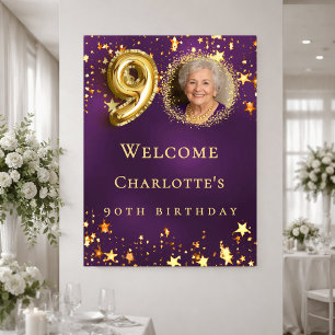 Affiche Invitation photo anniversaire 90 ans étoiles dorée
