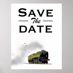 Affiche Invitation vintage locomotive Enregistrez la date