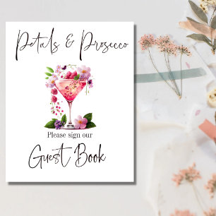 Affiche Invité de la fête de mariage rose Petals & Prosecc
