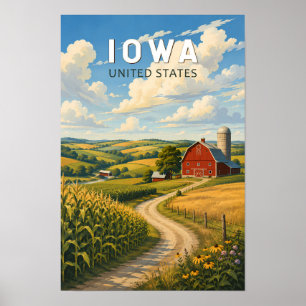 Affiche Iowa Illustration Voyage Art Vintage