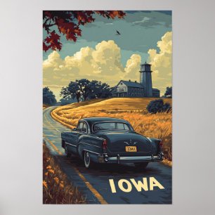 Affiche Iowa USA Illustration Vintage Voyage