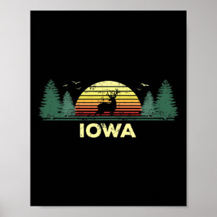 Affiche Iowa Vintage Deer Chasse Sunset Souvenir