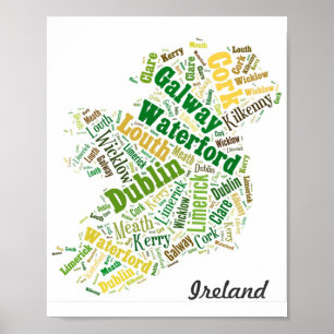 Affiche Ireland Cities Word Art