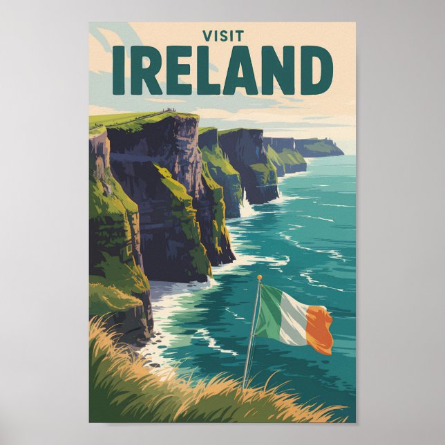 Affiche Ireland Cliffs of Moher Illustration Travel Art (Devant)