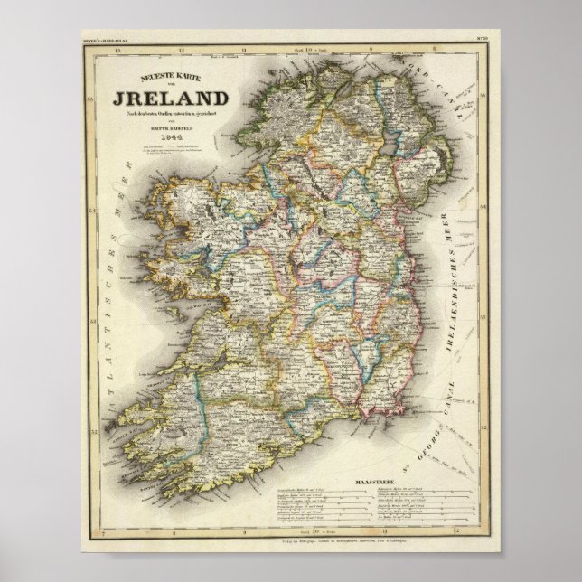Affiche Ireland Map - Irish Eire Erin Historic Map (Devant)