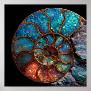 Affiche Iridescente Opalized Ammonite Fossil Détail