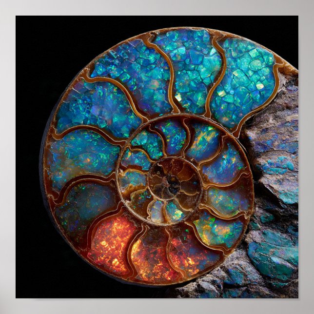 Affiche Iridescente Opalized Ammonite Fossil Détail (Devant)