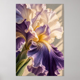 Affiche Iris barbu Violet et Crème, gros plan botanique W