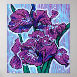 Affiche Iris Fleurs De Printemps Floral Peinture Violet