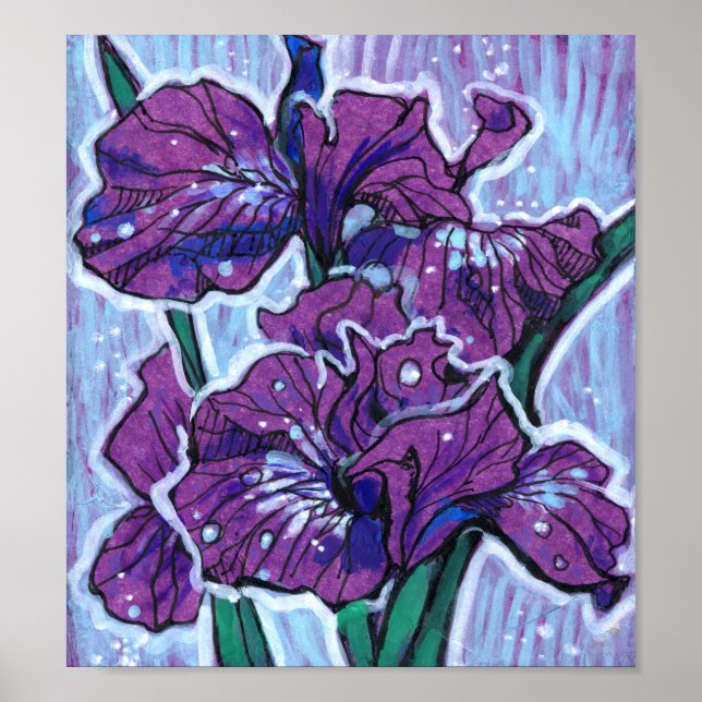 Affiche Iris Fleurs De Printemps Floral Peinture Violet (Devant)