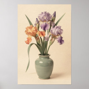 Affiche Iris Violets et Abricots dans un Vase de S
