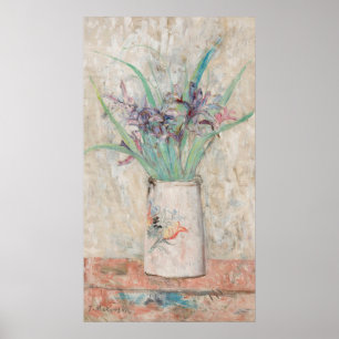 Affiche Irises dans un vase de fleurs blanches   Tadeusz M