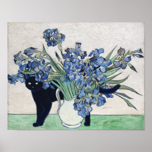 Affiche Irises et un chat - Interférer Van Gogh Series (Devant)