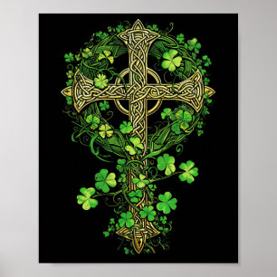 Affiche Irish Harp Celte Cross Knot Clover St Shamrock